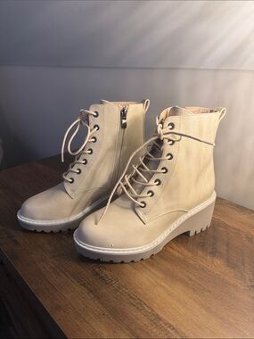 Ghosted Women’s Lace-Up Wedge Ankle Boots in Beige